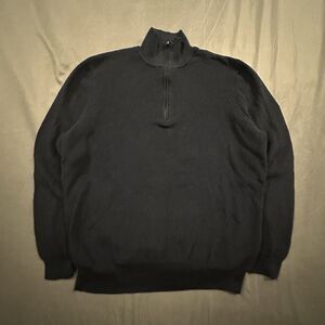 Hugo Boss Sweater Mens XL Quarter Zip Cotton Knit Pullover Mock Neck Spread Navy